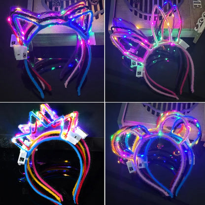 10/20/30 pcs Led Glow Cat Bunny Ear Horn Hairbands Light Up Flash Headband Women Girl LED Neon Birthday Wedding Party Supplies