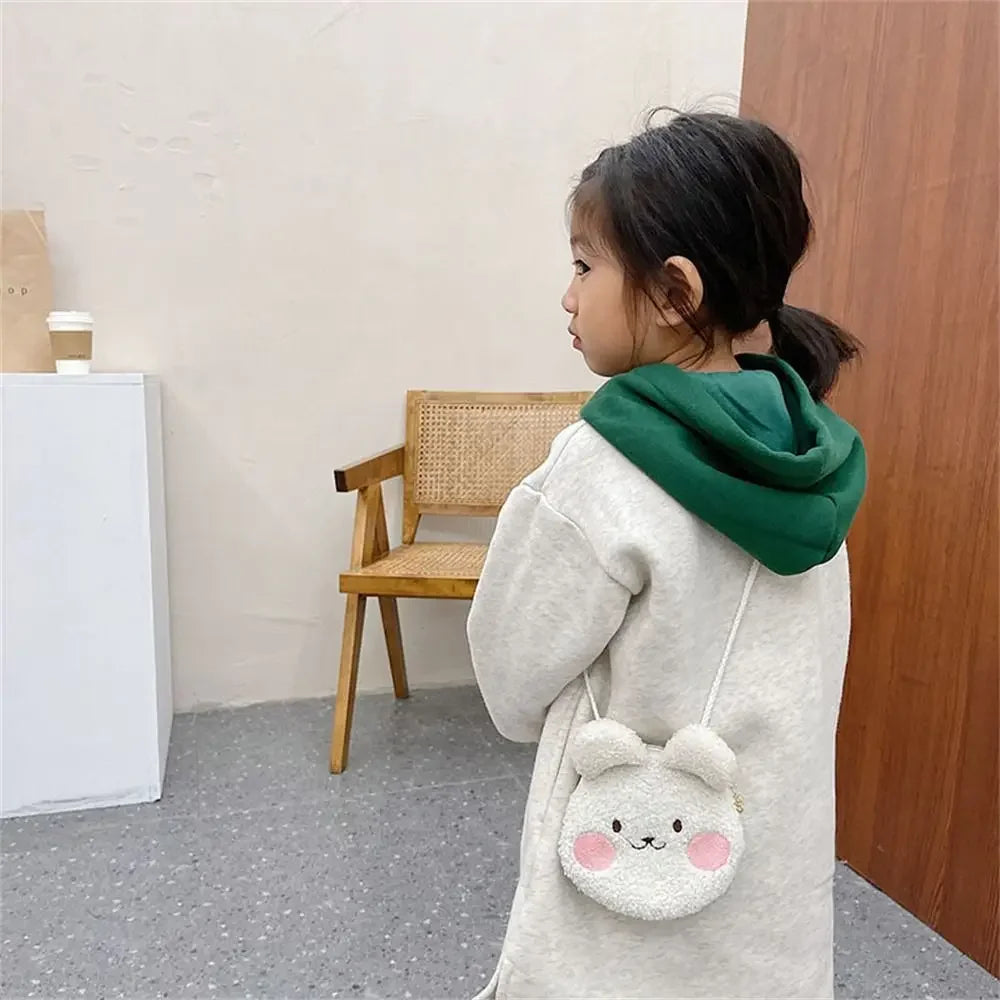 New Cartoon Bear Girls Plush Shoulder Bag Autumn Winter Cute Kids Messenger Bag