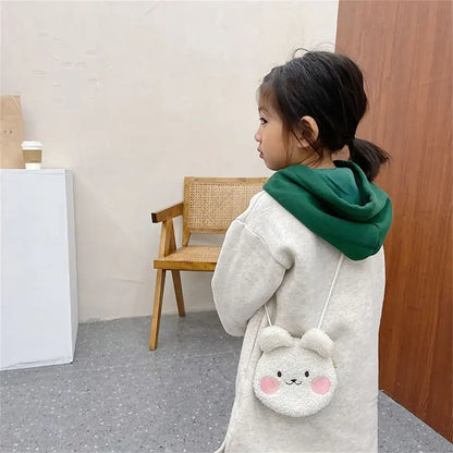 New Cartoon Bear Girls Plush Shoulder Bag Autumn Winter Cute Kids Messenger Bag