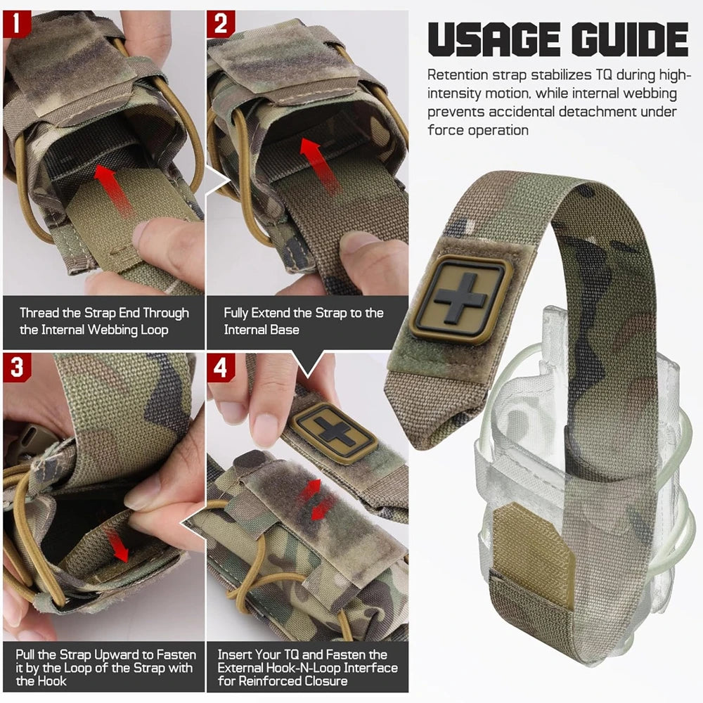 MOLLE Tourniquet Holder IFAK TQ Holder Tactical Medical Pouch Holster First Aid Kit Cross Patch/Bungee Cord with tourniquet