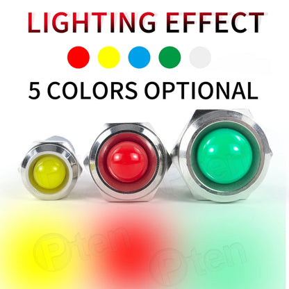 1Pcs 6/8/10/12/16/19/22mm Spherical Metal LED Warning Indicator Light Signal Lamp Pilot Wire 3-6 12-24 220V Power Waterproof IP65