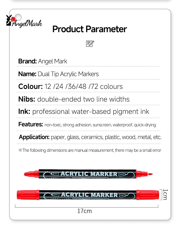Acrylic Marker Pen, Double Headed Waterproof Art Painting Supplies, School Stationary, Graffiti Drawing 12-72 Colors, ANGEL MARK