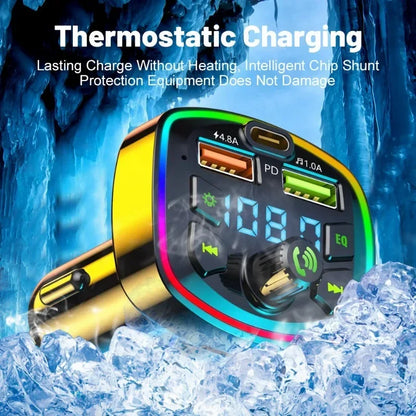 Car MP3 Player Bluetooth 5.0 FM Transmitter Handsfree Car Radio Modulator with Built-in Mic USB Quick Charge Adapter for Car