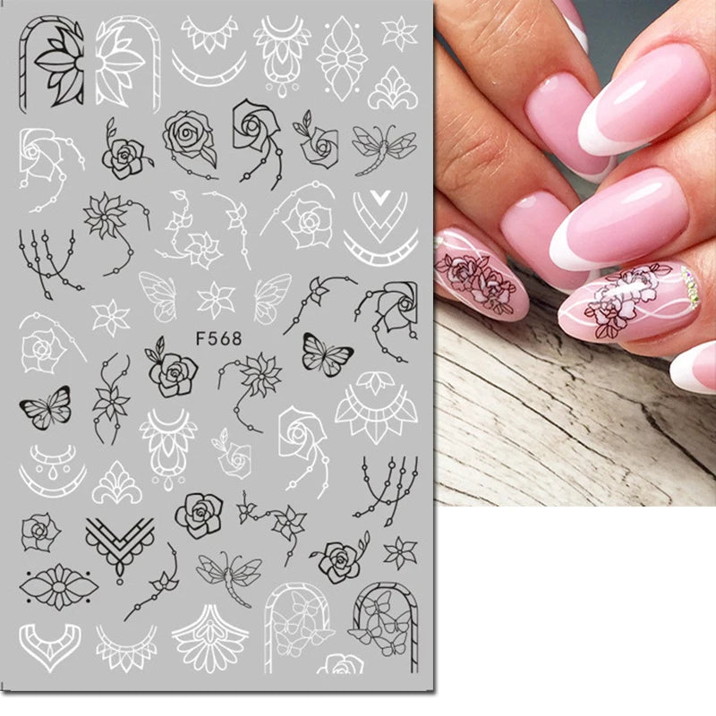3d Nail Art Decals Tropical Palm Leaves Flowers Laces Faces Adhesive Sliders Nail Stickers Decoration For Nail Manicure