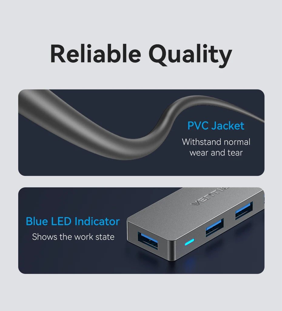 USB Hub, High Speed 4 Ports, Multi USB 3.0 to USB 3.0 Hub Splitter Adapter for MacBook Pro iPad Pro Xiaomi Lenovo USB Hub, VENTION