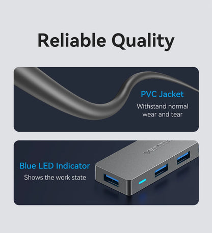USB Hub, High Speed 4 Ports, Multi USB 3.0 to USB 3.0 Hub Splitter Adapter for MacBook Pro iPad Pro Xiaomi Lenovo USB Hub, VENTION