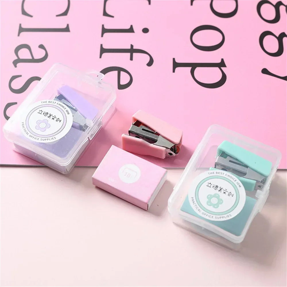 Cute Mini Stapler Morandi Color Metal Stapler Set with 500pcs 10# Staples Binding Tools Cute Stationery School Office Supplies