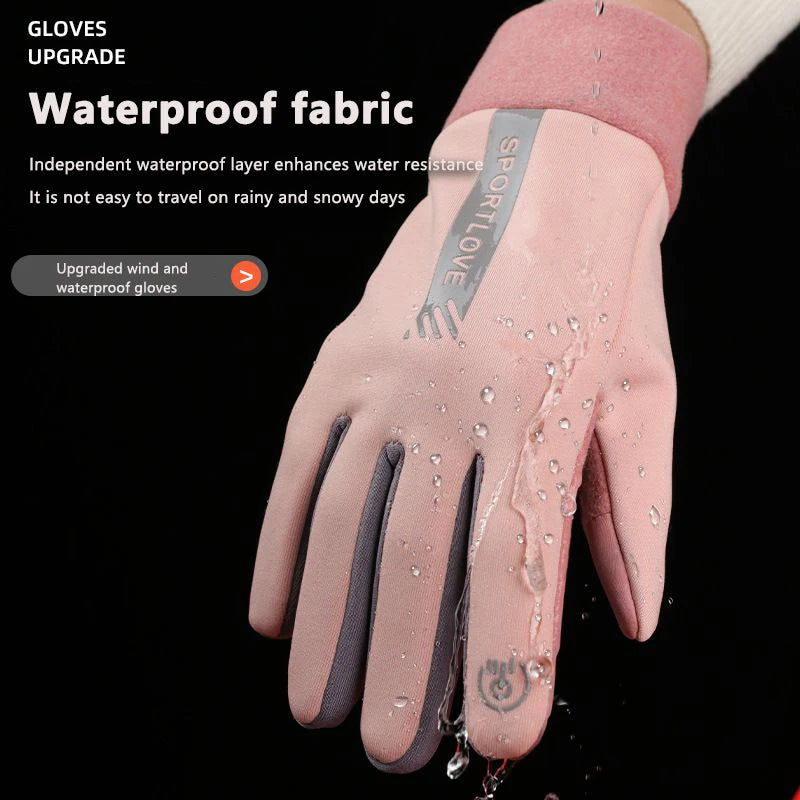Women's Winter Cycling Bike Gloves, Thermal Fleece, Cold Resistant, Windproof, Warm, for Outdoor Running and Skiing