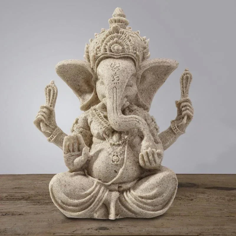 Handmade Sandstone Ganesha Buddha Elephant Statue Sculpture Figurine for Home Decoration, Living Room