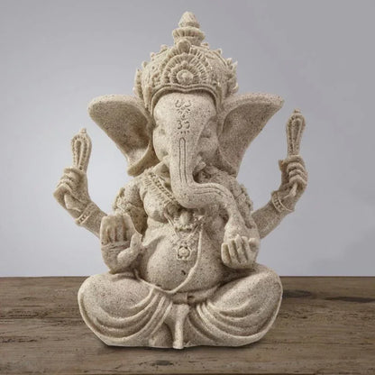 Handmade Sandstone Ganesha Buddha Elephant Statue Sculpture Figurine for Home Decoration, Living Room