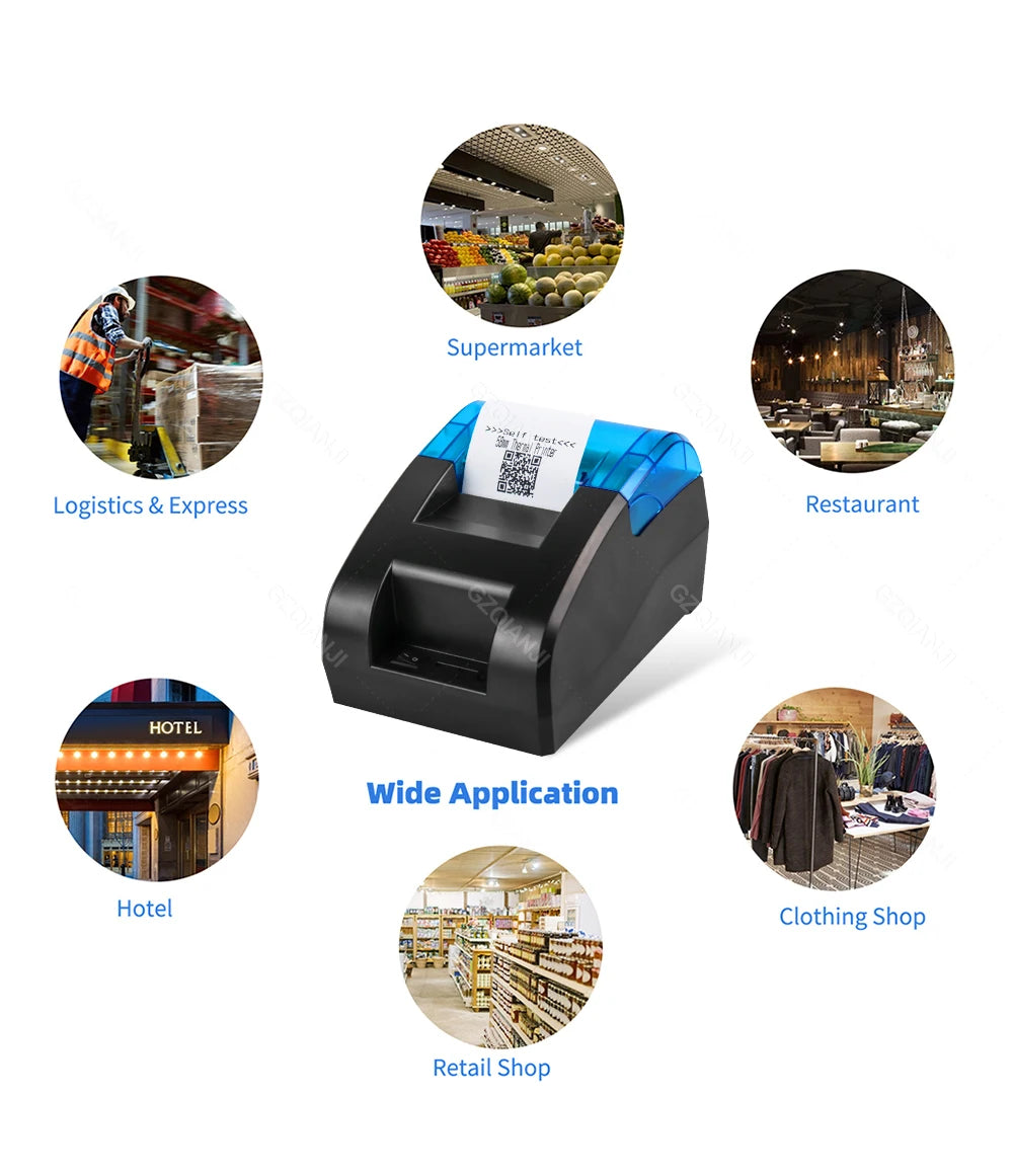58MM Desktop POS Cashier Printer USB Bluetooth Thermal Receipt Printer Restaurant Sales Kitchen Bill Printing for Mobile Windows