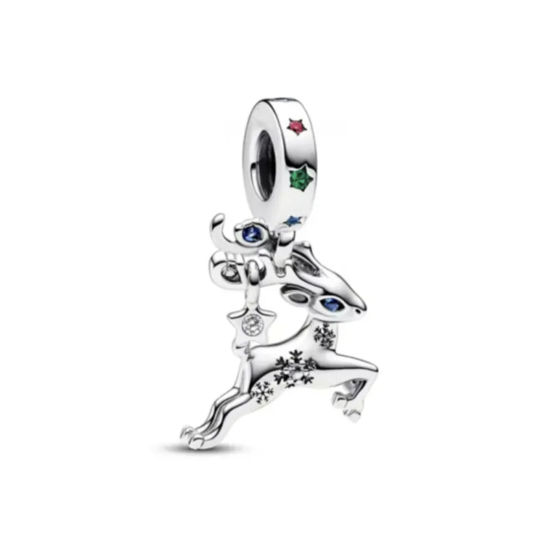 Blue Sparkling Zircon Star Moon Series Charms Beads Fit Original Bracelet Women DIY Pendant Accessories Jewelry 925 Silver Gifts