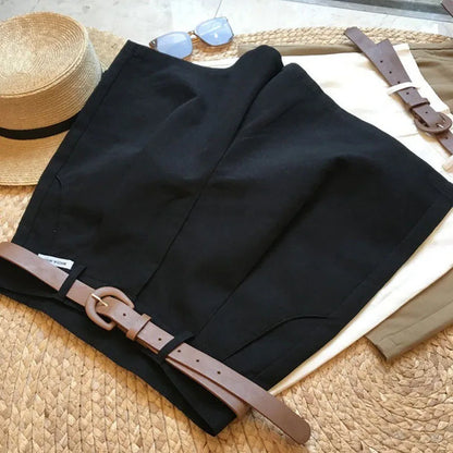 [Delivery belt] Summer new wide leg shorts Thin cotton A-frame shorts Office ladies classic loose casual zipper shorts for women