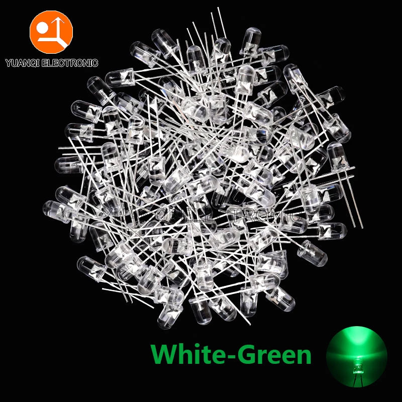 5mm LED Diode, F5 Assorted Kit, White Green Red Blue Yellow Orange Pink Purple Warm White, DIY Light Emitting Diode