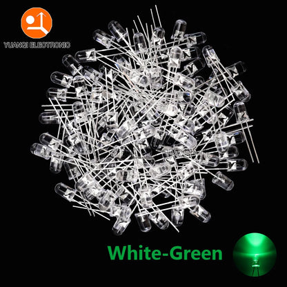 5mm LED Diode, F5 Assorted Kit, White Green Red Blue Yellow Orange Pink Purple Warm White, DIY Light Emitting Diode