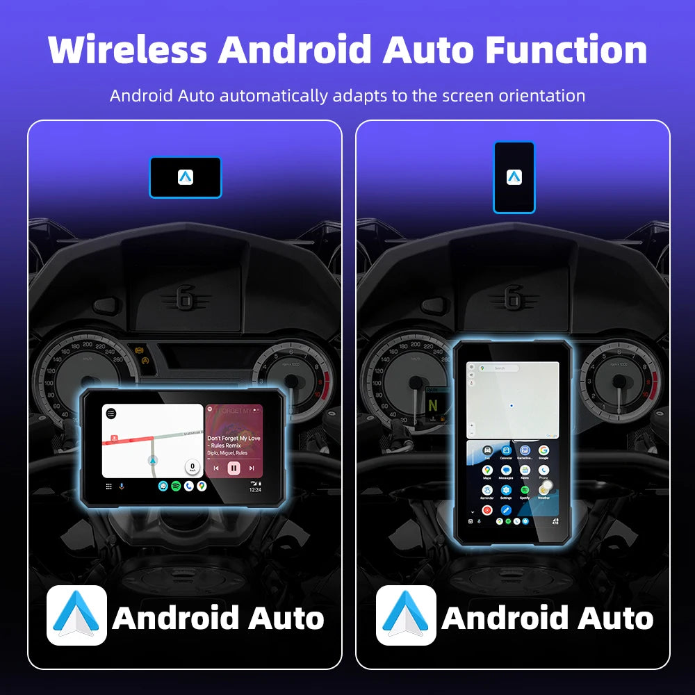 EKIY 5.0 inch Portable Digital Dashboard Motorcycle Navigation GPS Removable Display Screen Wireless CarPlay Moto Android Auto