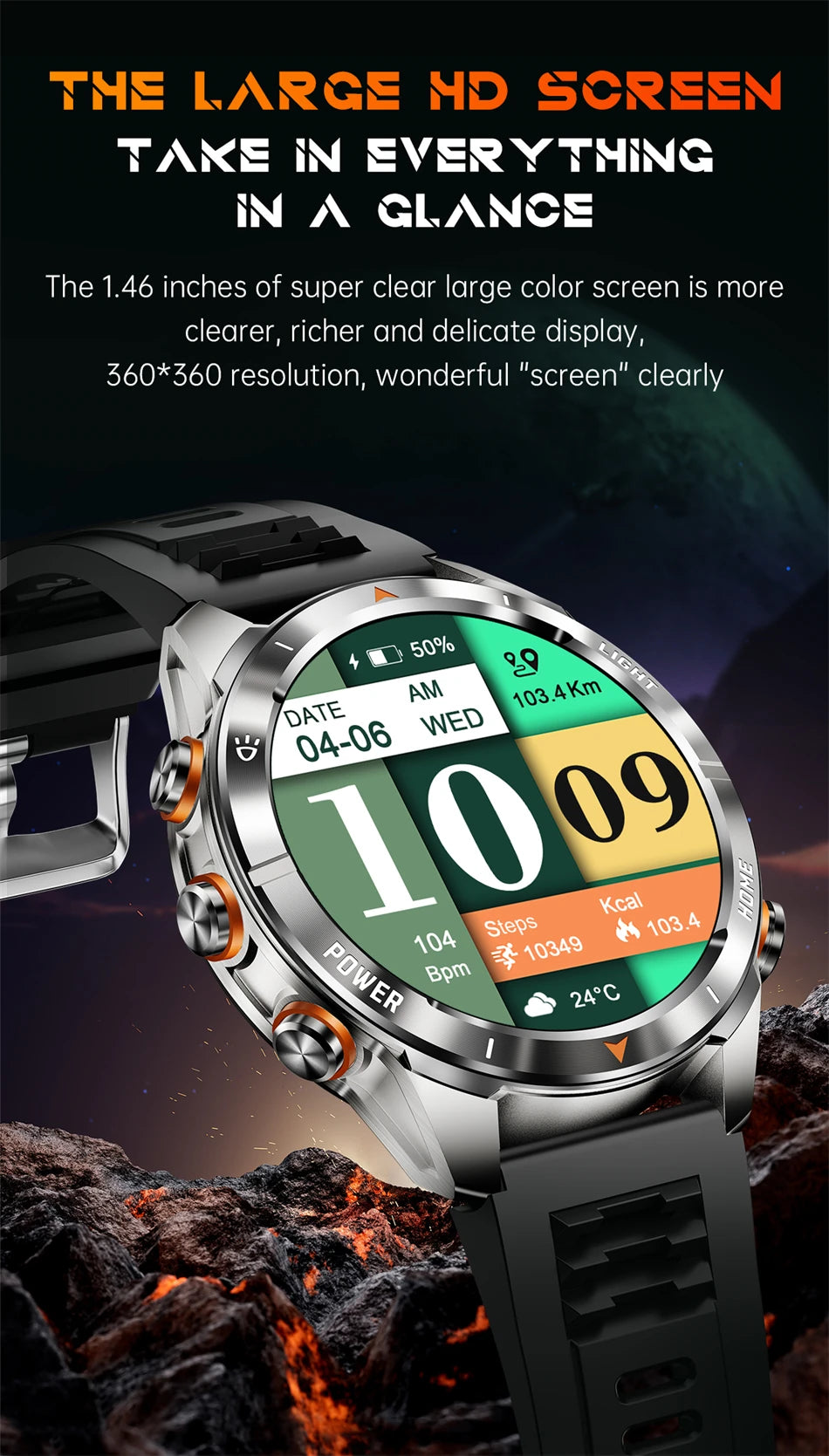 New Outdoor Sport Smart Watch, For Men, 1.46" AMOLED Screen LED, Flashlight, 515mAh Battery, 10ATM Waterproof, Bluetooth Call Smartwatch
