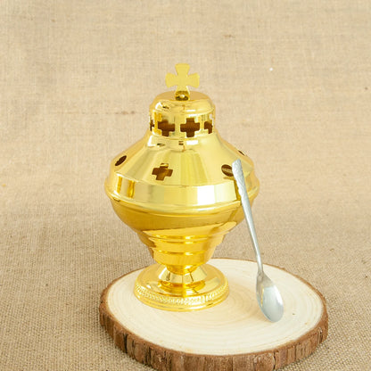 Church Supplier, High Polished Gold Plated Hanging Incense Burner, Orthodox Censer, Church Home Decoration Catholic Chalice, HTISOK
