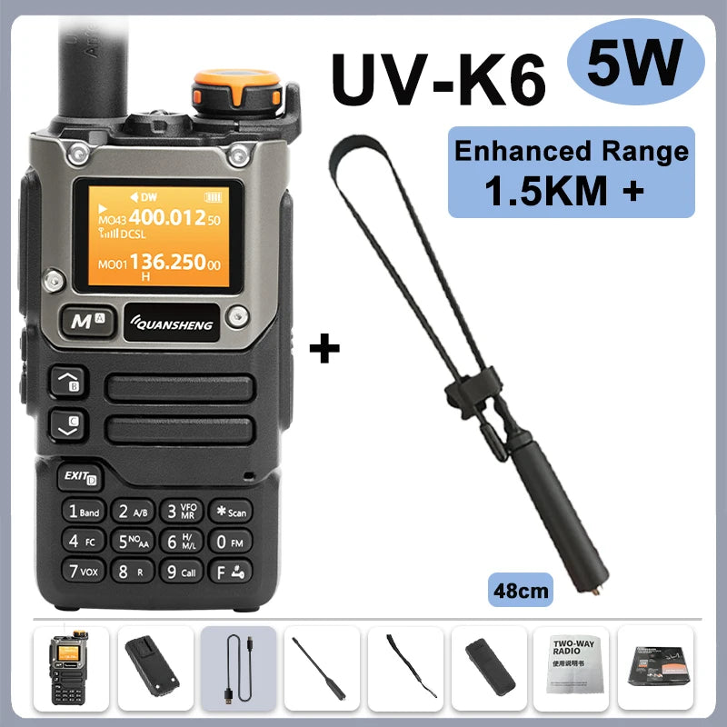 Quansheng UV-K6 Walkie Talkie 5W Radio de banda aérea Carga tipo C UHF VHF DTMF FM Scrambler NOAA Frecuencia inalámbrica Radio CB de dos vías