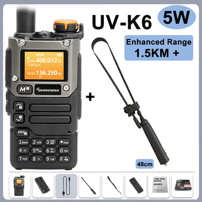 Quansheng UV-K6 Walkie Talkie 5W Radio de banda aérea Carga tipo C UHF VHF DTMF FM Scrambler NOAA Frecuencia inalámbrica Radio CB de dos vías