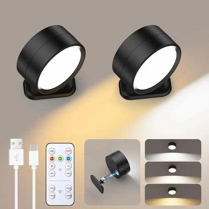 LED Wall Lights with Remote, Rechargeable Wall Mounted Reading Sconces Lamp 2000mAh, 3 Colors & Dimmable Magnetic 360° Rotation