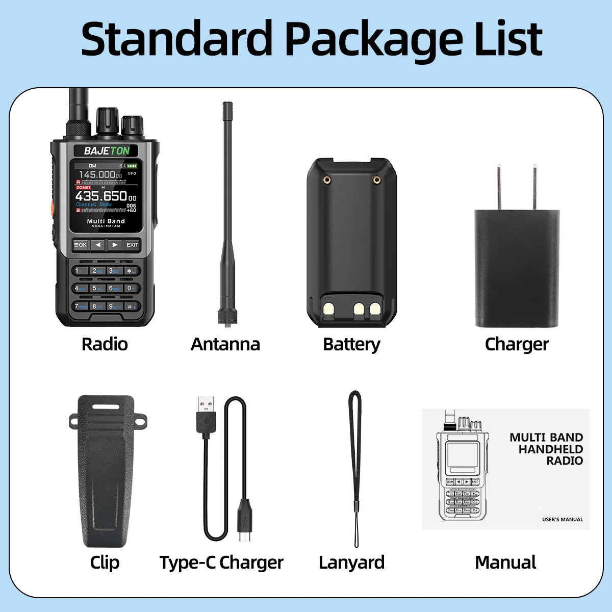BAJETON BJ-8300 Walkie Talkie 10W Tri Power SW MW LW AM SSB CB Receive Wireless Bluetooth Phone Programming NOAA Two Way Radio