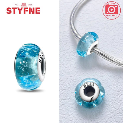 925 Sterling Silver Blue Series Crystal Enamel Murano Charm Bead Fits Original Bracelet for Women DIY Fine Jewelry Gifts