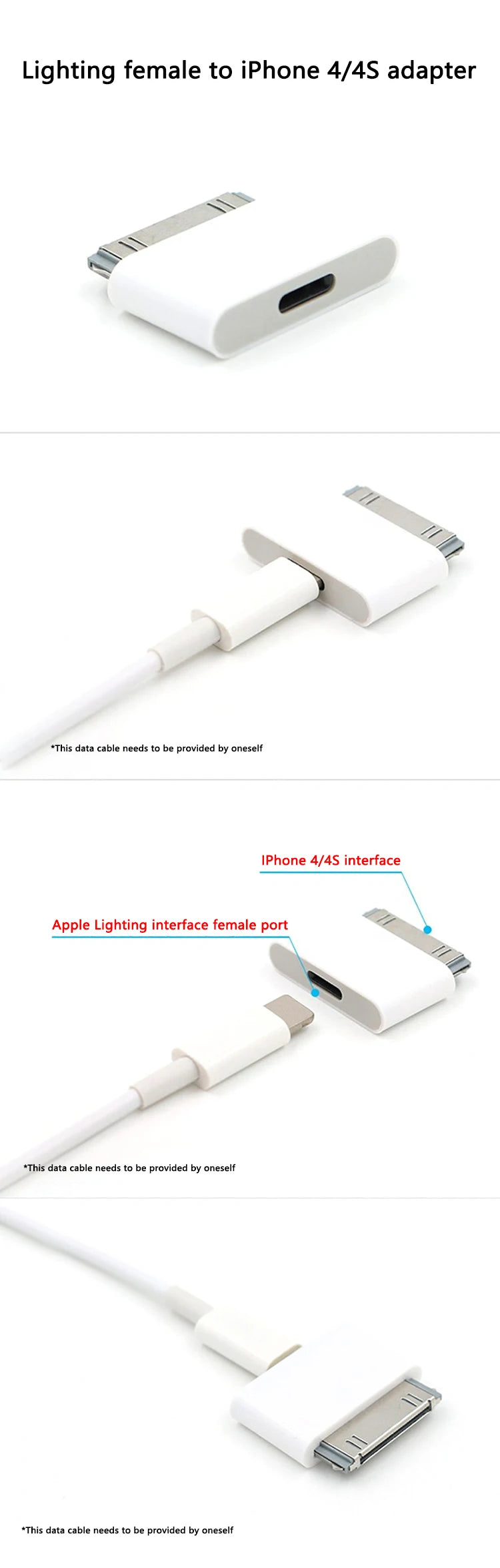Lighting To 30Pin Adapter 8Pin Male To 30 Pin Female Charging Sync Converter for IPhone 4 4S IPad 2 3 IPod Touch Charger Cable