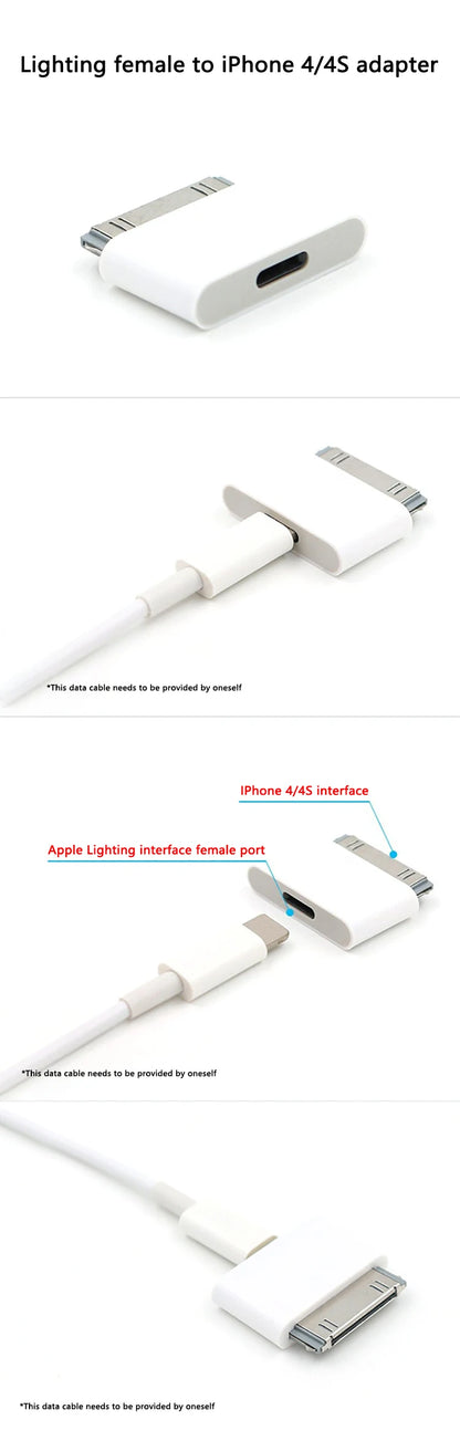 Lighting To 30Pin Adapter 8Pin Male To 30 Pin Female Charging Sync Converter for IPhone 4 4S IPad 2 3 IPod Touch Charger Cable
