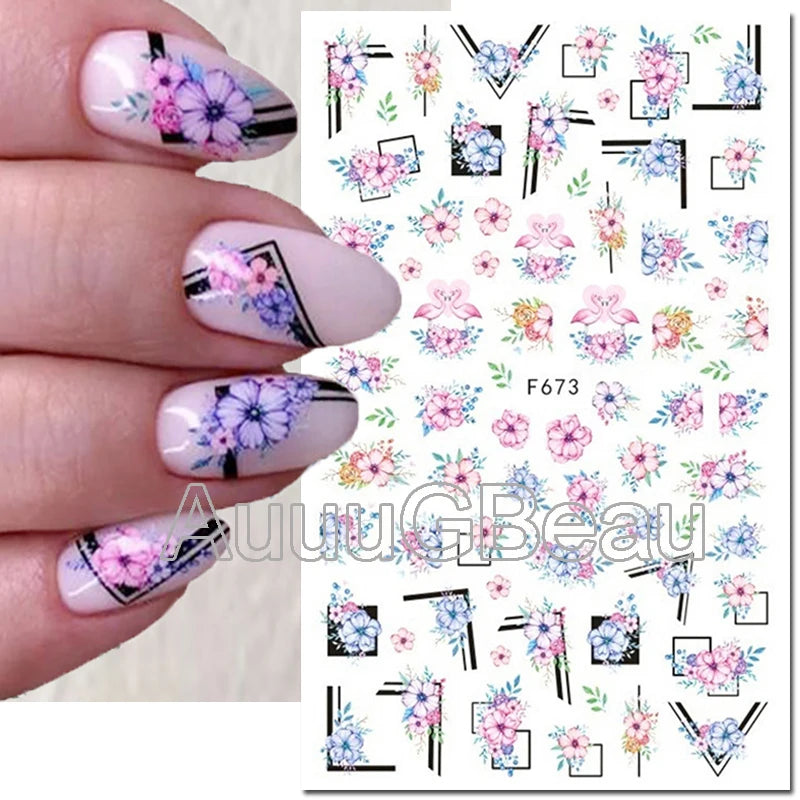 3d Nail Art Decals Tropical Palm Leaves Flowers Laces Faces Adhesive Sliders Nail Stickers Decoration For Nail Manicure