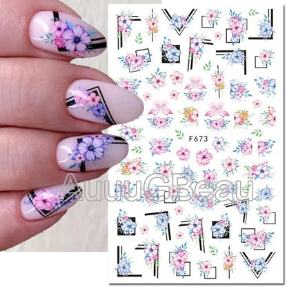 3d Nail Art Decals Tropical Palm Leaves Flowers Laces Faces Adhesive Sliders Nail Stickers Decoration For Nail Manicure