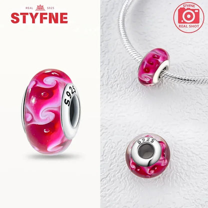 925 Sterling Silver Pink Color Series Beads Heart Flower Murano Glass DIY Jewelry Charms Fit Original Bracelet for Women Fine Gifts