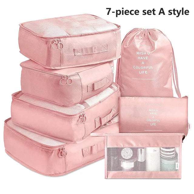 7Pcs, Travel Organizer, Storage Bags, Wardrobe Cube Suitcase Packing Cubes Set Storages, Luggage Clothes Shoe Pouch Folding