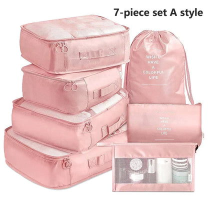 7Pcs, Travel Organizer, Storage Bags, Wardrobe Cube Suitcase Packing Cubes Set Storages, Luggage Clothes Shoe Pouch Folding