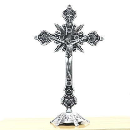 Jesus Crucifix Sculpture, Jesus Cross Statue Catholic Figurine Standing Crucifix for Home Altar, Living Room, Table, Bedroom