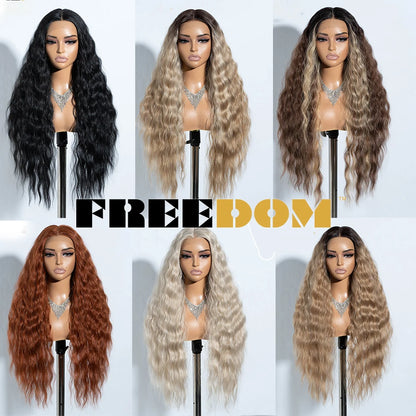 Synthetic Lace Front Wig, Long Deep Wavy Ombre Blonde Ginger Lace Wigs For Black Women, Heat Resistant Cosplay Wigs, FREEDOM
