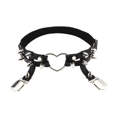 Liguero punk sexy con pinchos, cinturón elástico de roca con remaches, 2 clips, arnés gótico Harajuku para mujer, ligas con tachuelas, medias, liguero