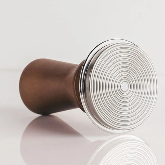 51/53/58MM Coffee Tamper Self-Rebounding Spring Design Coffee Leveler Wood Handle Flat/Threaded Bottom Coffee Powder Press