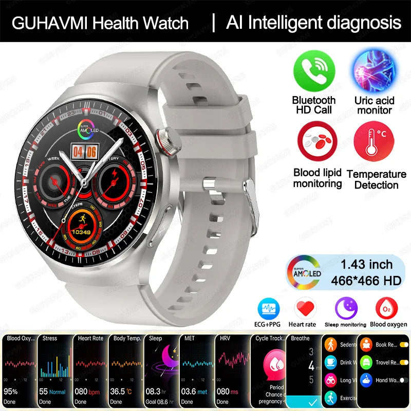 New Nursing Grade Smart Watch, Blood oxygen Blood Lipid Uric Acid ECG+PPG Body Temperature Bluetooth Call Health Smartwatch, Apple Health