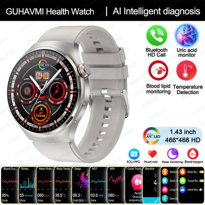 New Nursing Grade Smart Watch, Blood oxygen Blood Lipid Uric Acid ECG+PPG Body Temperature Bluetooth Call Health Smartwatch, Apple Health