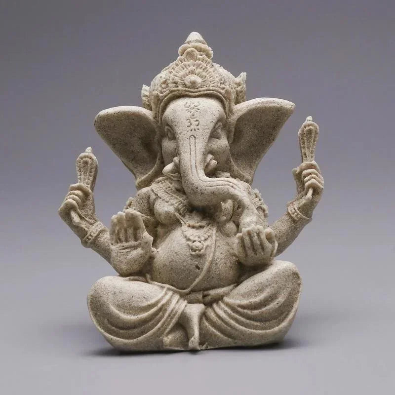 Handmade Sandstone Ganesha Buddha Elephant Statue Sculpture Figurine for Home Decoration, Living Room