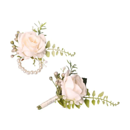 Elegant Groom Boutonniere Flowers for Men's Suit Artificial Roses Wrist Corsage Wedding Accessories