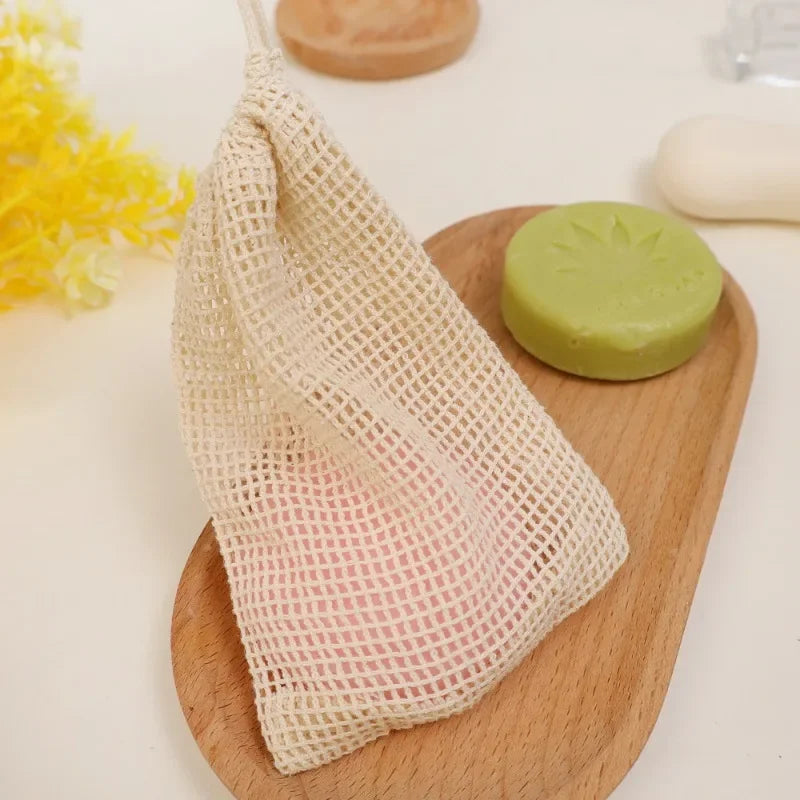 1/10PCS Hangable Soap Bags Natural Cotton Linen Foaming Soap Net Bag Body Soap Cleanser Net Bags Household Shower Cleaning Tools