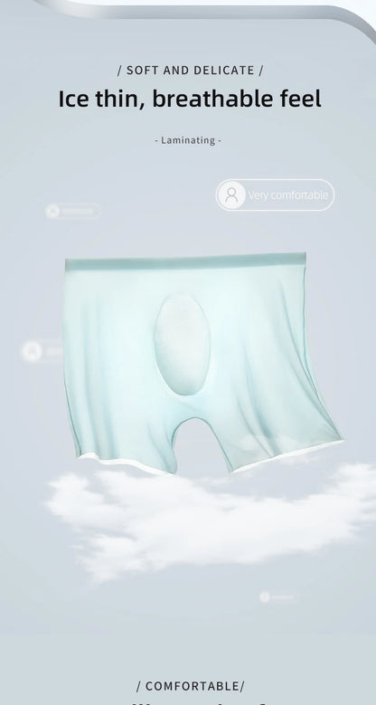 Men's Underwear, Men's 3D Stamping Ice Silk Boxers, Seamless Thin Boxers, Lengthened Sports Summer Shorts