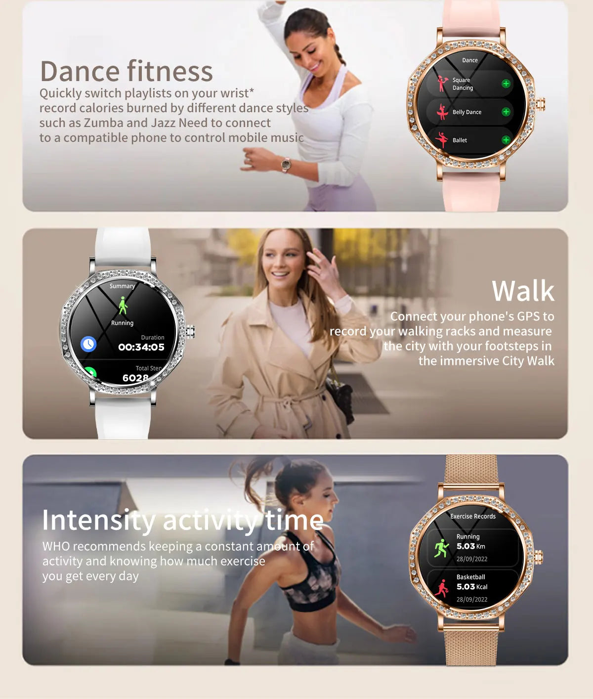 Luxury Women's Smartwatches Diamond Dial Fashion Smart Watch Heart Rate Monitor Sleep Tracking IP67 Waterproof For Android & IOS
