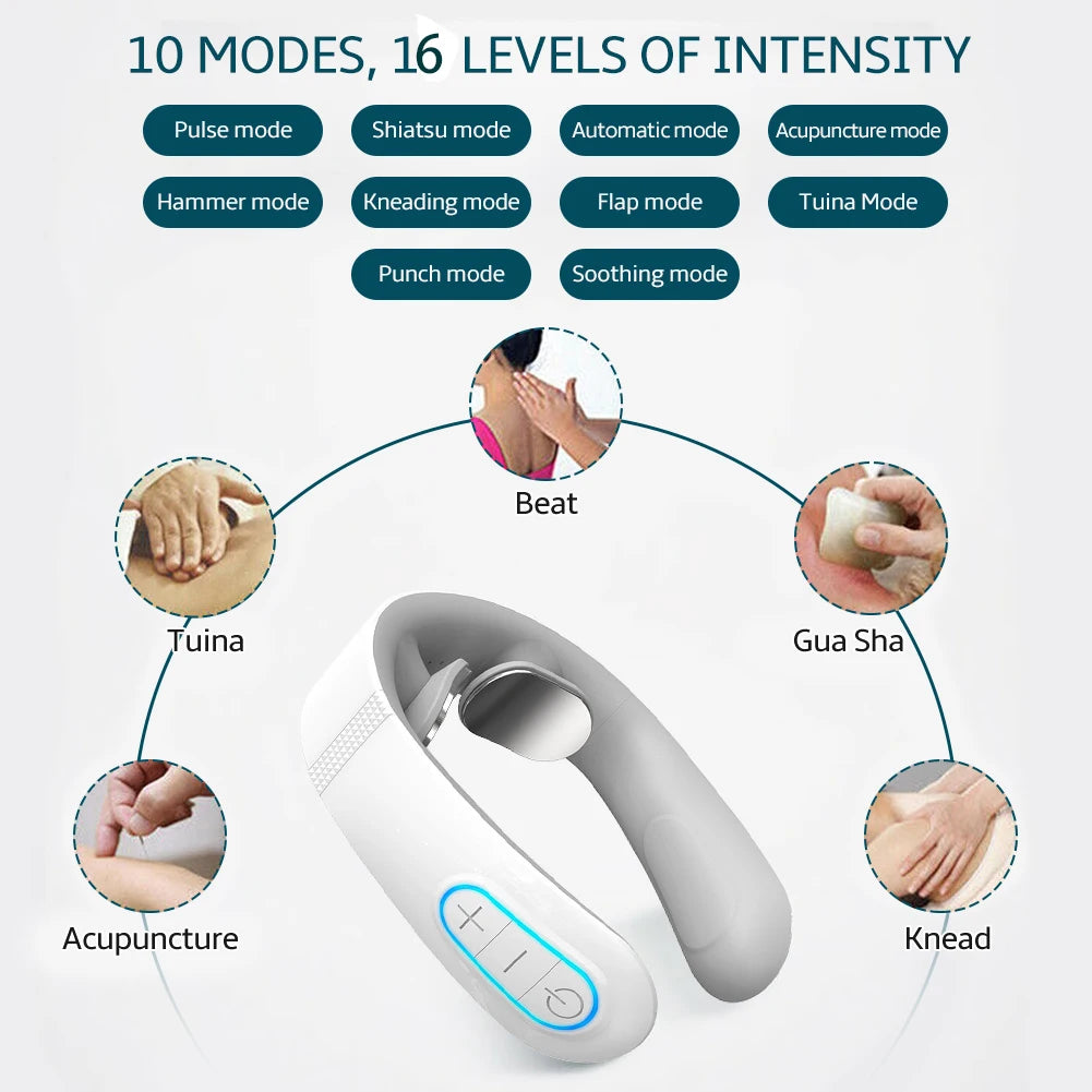 TENS Pulse Back Neck Massage 4 Modes EMS Electric Smart Shoulder Cervical Massager Relaxation Muscle Beating Health Care Tool