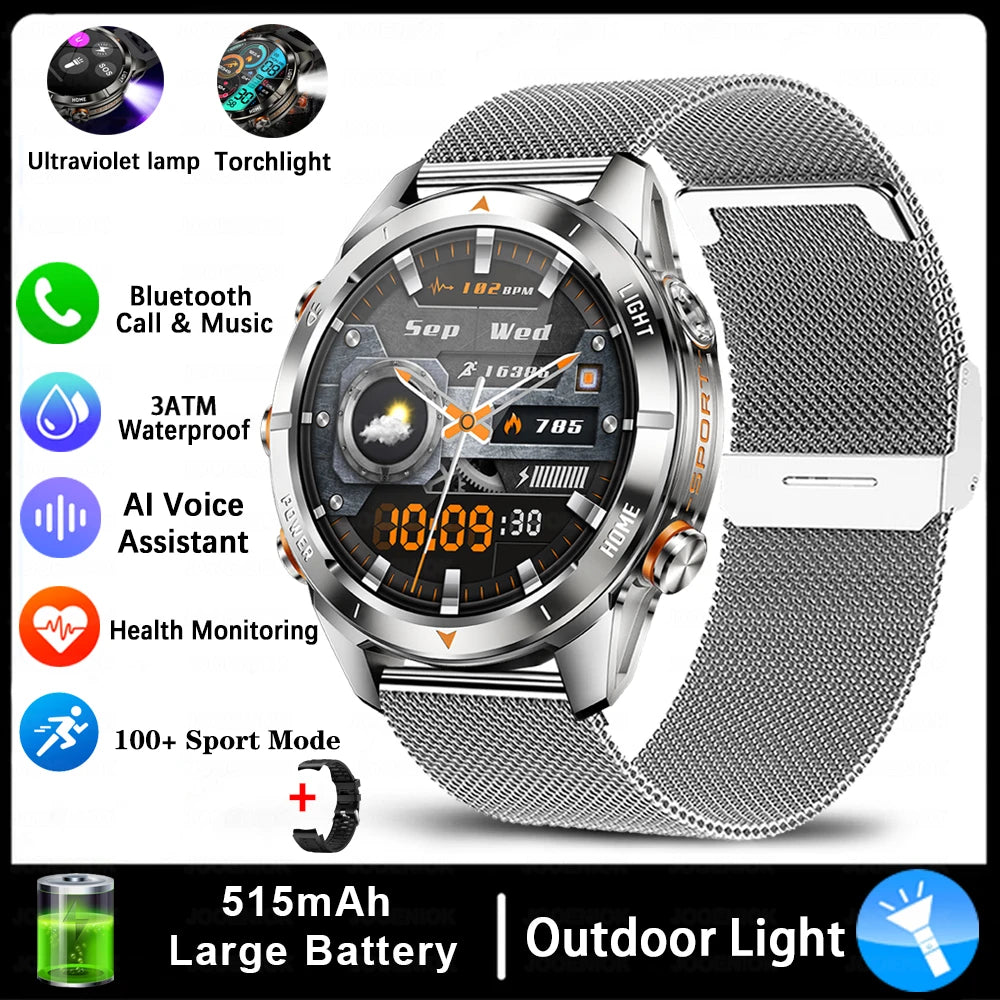 New Outdoor Sport Smart Watch, For Men, 1.46" AMOLED Screen LED, Flashlight, 515mAh Battery, 10ATM Waterproof, Bluetooth Call Smartwatch