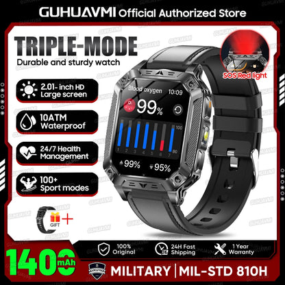 2026 Outdoors Durable Men Sports Smart Watch 1400mAh Battery LED Flashlight IP69K Waterproof Bluetooth Call Military Smartwatchs
