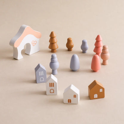 Montessori Sensory Toys Stacking Toys for Baby Forest Houses Replica Wooden Forest Blocks Early Childhood Education Game Gift