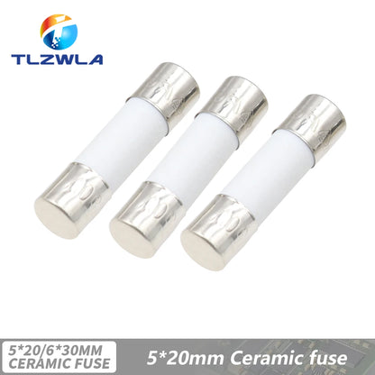 10PCS, 5X20MM 6X30MM Fast Blow Ceramic Fuse, 5*20mm 250V 0.1A 0.25A 0.5A 1A 1.5A 2A 2.5A 3A 3.15A 4A-30A Slow Break The Fuse Tube